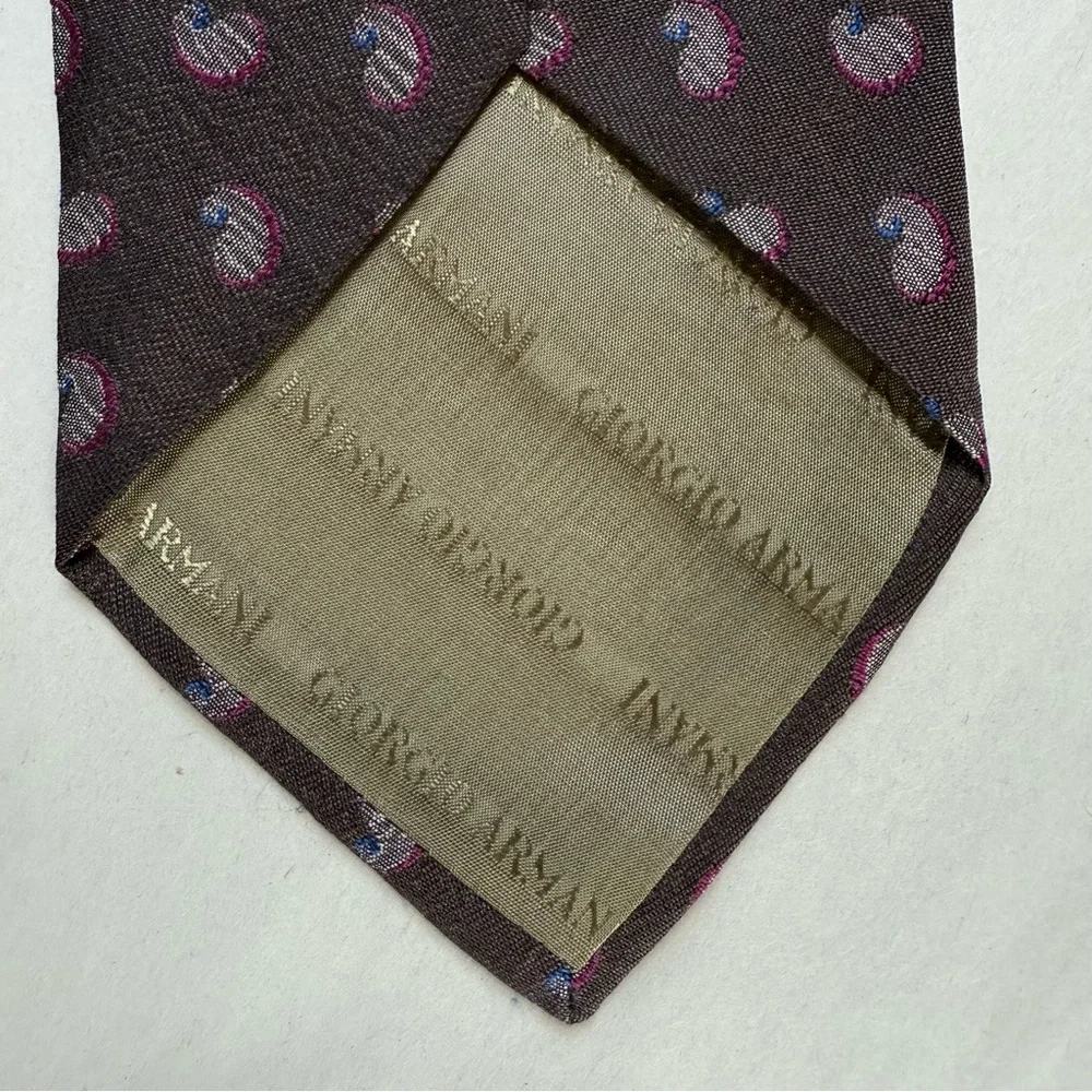 Giorgio‎ Armani Cravatte Silk Tie Brown Mini Paisley Made in Italy